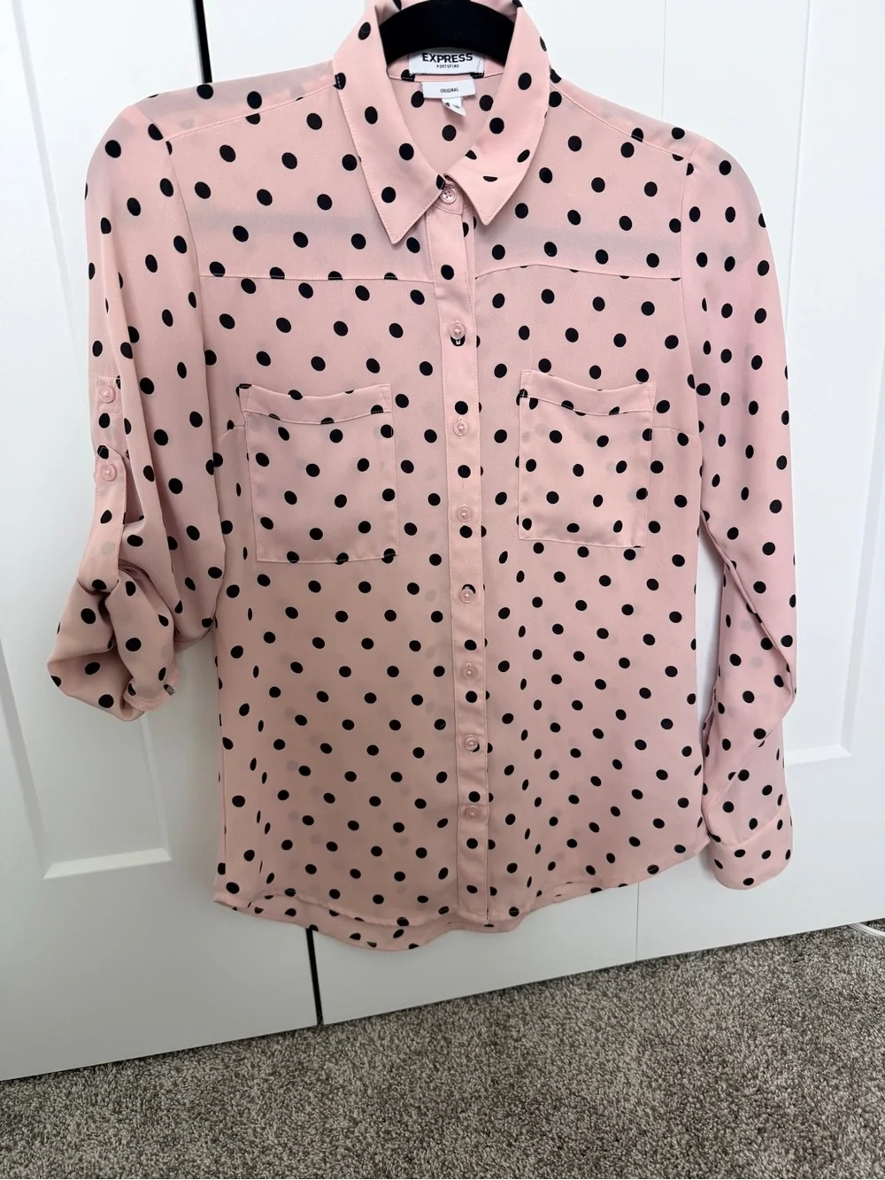 Express Portofino Pink and Black Polka Dot Blouse - Picture 4 of 6